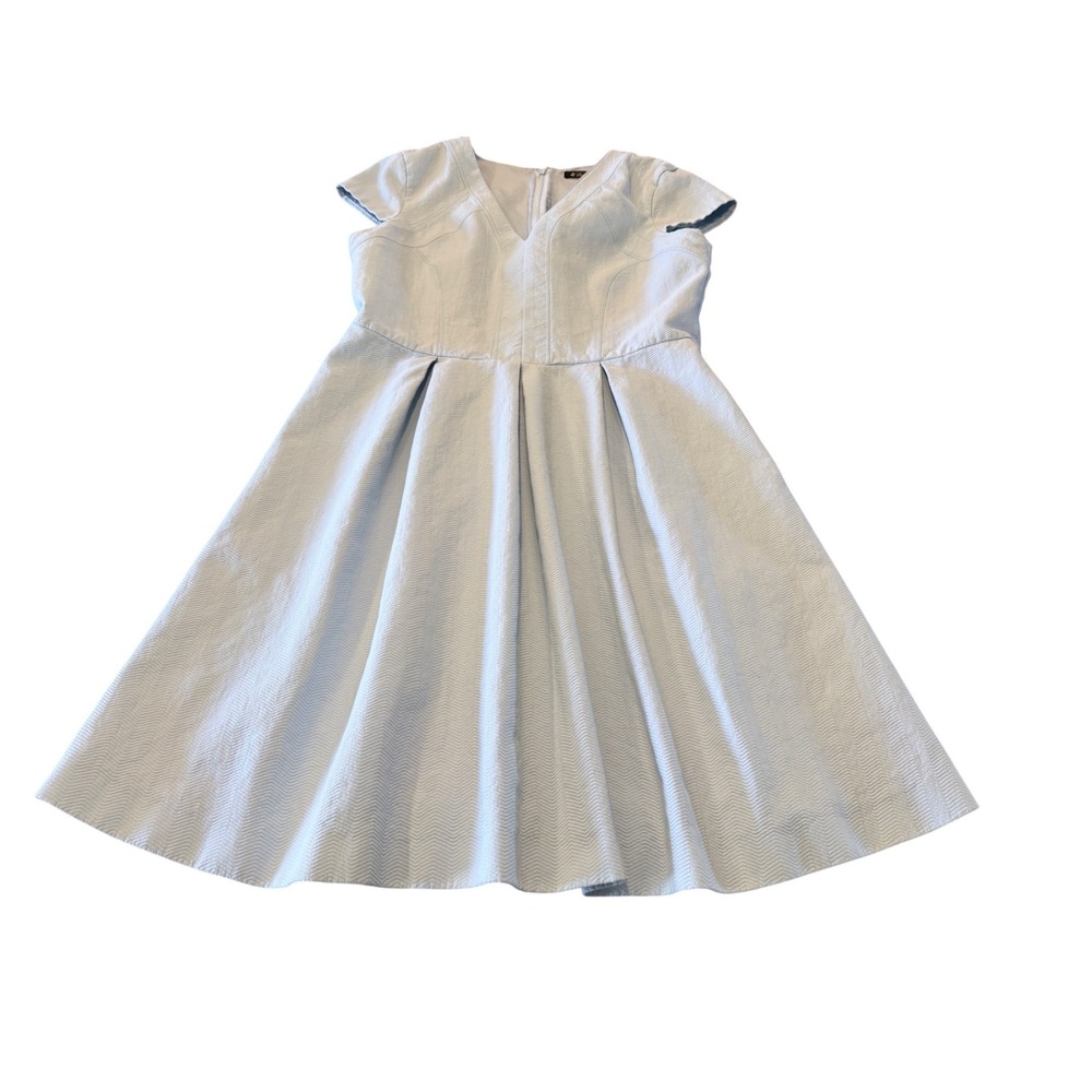 Brooks Brothers Light Blue Chevron Textured Fit Flare Dress‎ Italian Fabric 14